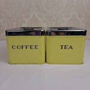 1960's Coffee & Tea Canisters Yellow Tin Chrome Garner Ware Made In The USA Vtg